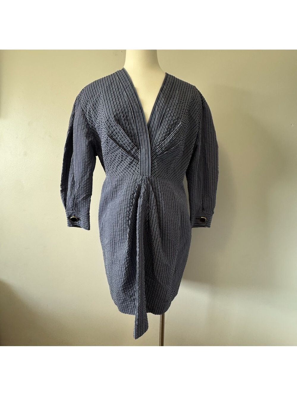 Sandro Kassy Striped Long Sleeve Dress in Blue Stripe SZ 42 , M-L - Picture 2 of 12